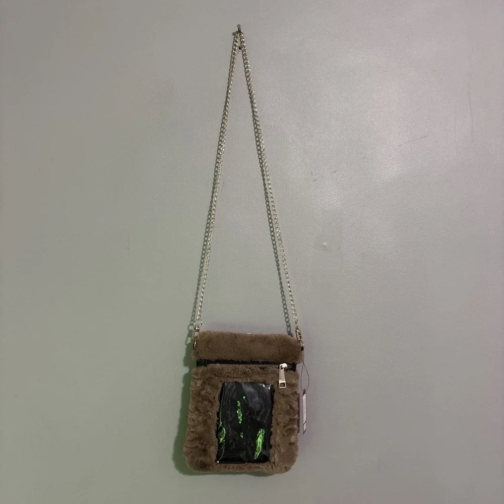 2 Soft Furry 3D Maroon/brown Picture Frame Purses NWT